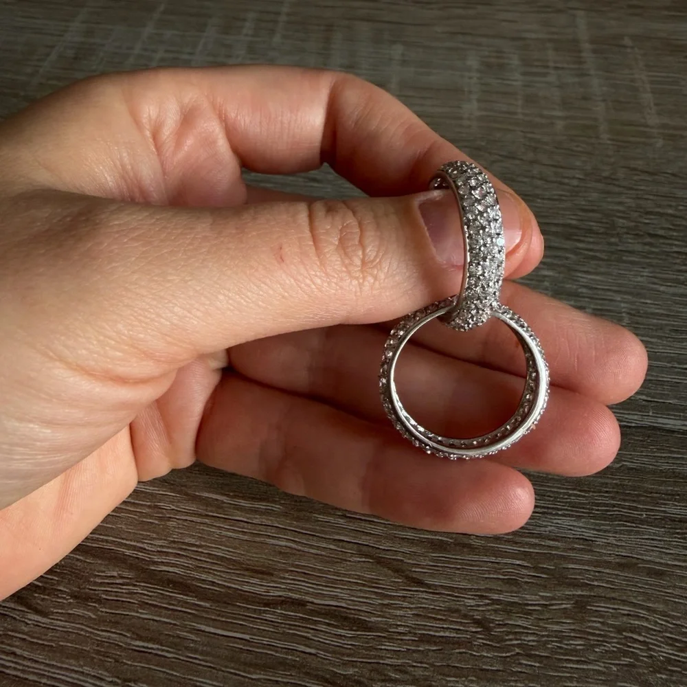 Crossover Pave Knot Double Ring Sterling Silver 925 8-8.5